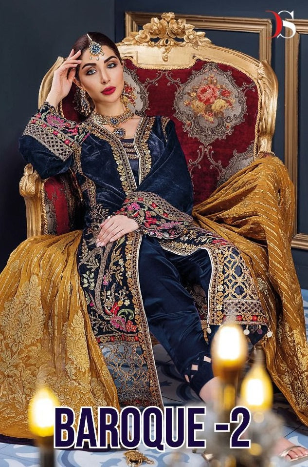 Deepsy Suit Baroque 2 Velvet With Heavy Embroidery Work Stylish Designer Fancy Wedding Wear Salwar Kameez