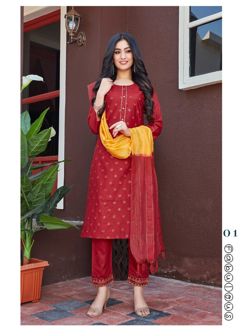 Smylee Fashion Beshumar Chanderi Silk Fancy Party Wear Kurtis With Bottom & Dupatta