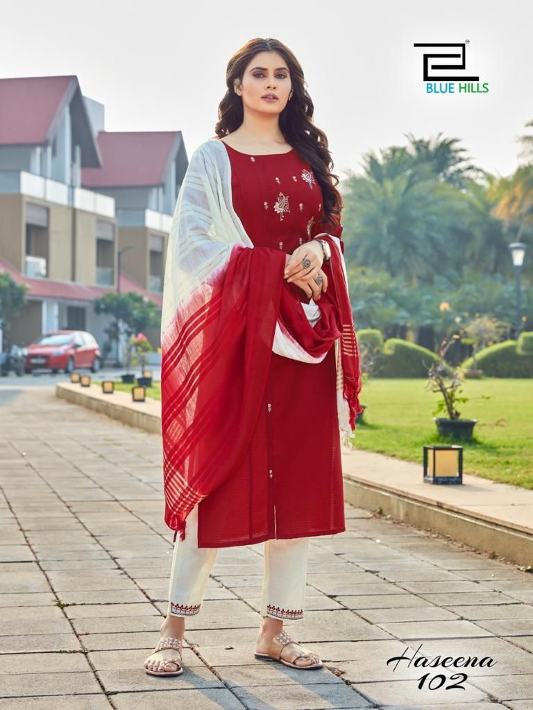 Blue Hills Haseena Vol 1 Viscose Dobby Beautiful Collection Of Party Wear Kurtis With Set Of Dupatta & Bottom