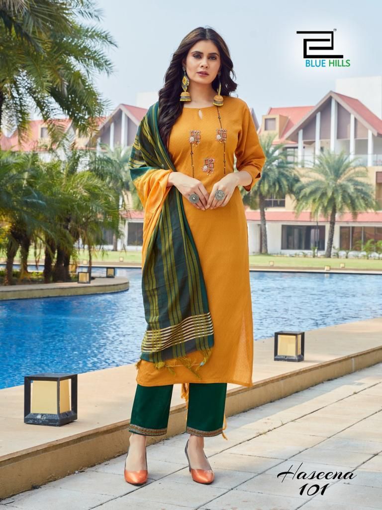 Blue Hills Haseena Vol 1 Viscose Dobby Beautiful Collection Of Party Wear Kurtis With Set Of Dupatta & Bottom