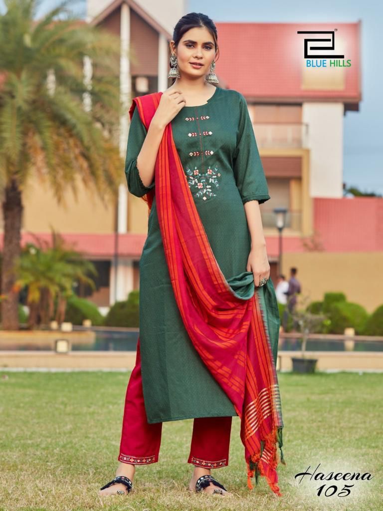 Blue Hills Haseena Vol 1 Viscose Dobby Beautiful Collection Of Party Wear Kurtis With Set Of Dupatta & Bottom