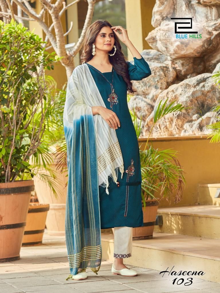 Blue Hills Haseena Vol 1 Viscose Dobby Beautiful Collection Of Party Wear Kurtis With Set Of Dupatta & Bottom