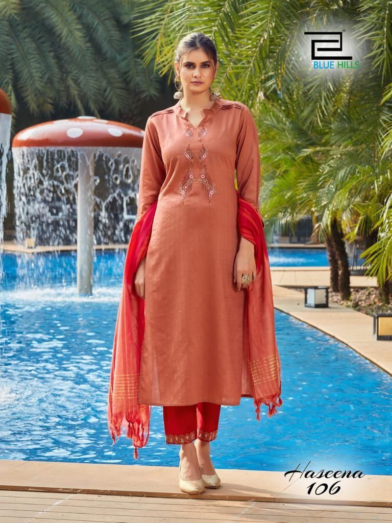 Blue Hills Haseena Vol 1 Viscose Dobby Beautiful Collection Of Party Wear Kurtis With Set Of Dupatta & Bottom