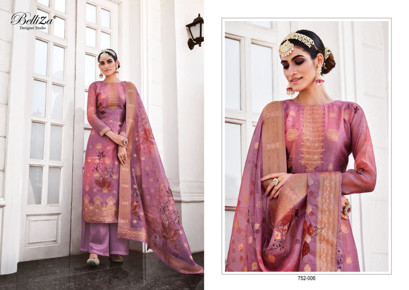 Belliza Designer Studio Shahinoor Pure Organza Jacquard Digital Print Handwork Salwar Suit