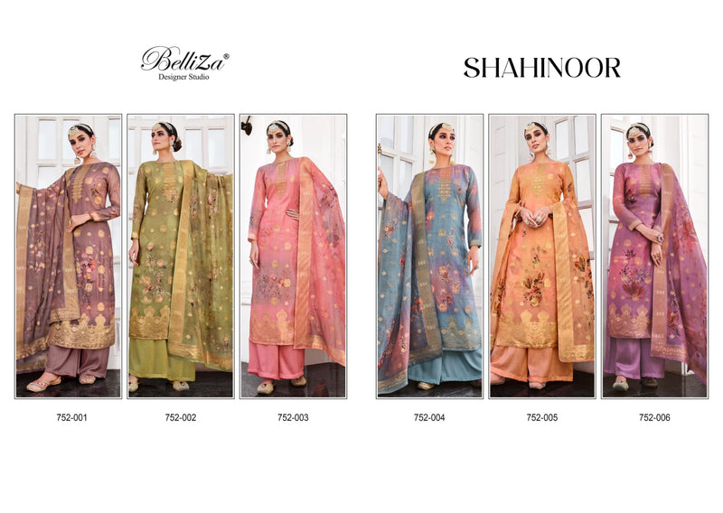 Belliza Designer Studio Shahinoor Pure Organza Jacquard Digital Print Handwork Salwar Suit