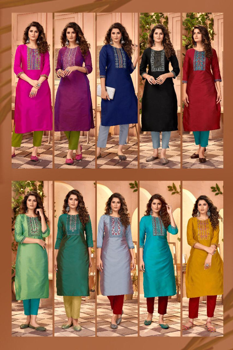 Blue Hills Launch By Solid Vol 5 Cotton With Embroidery Work Fancy Long Casual Wear Kurtis