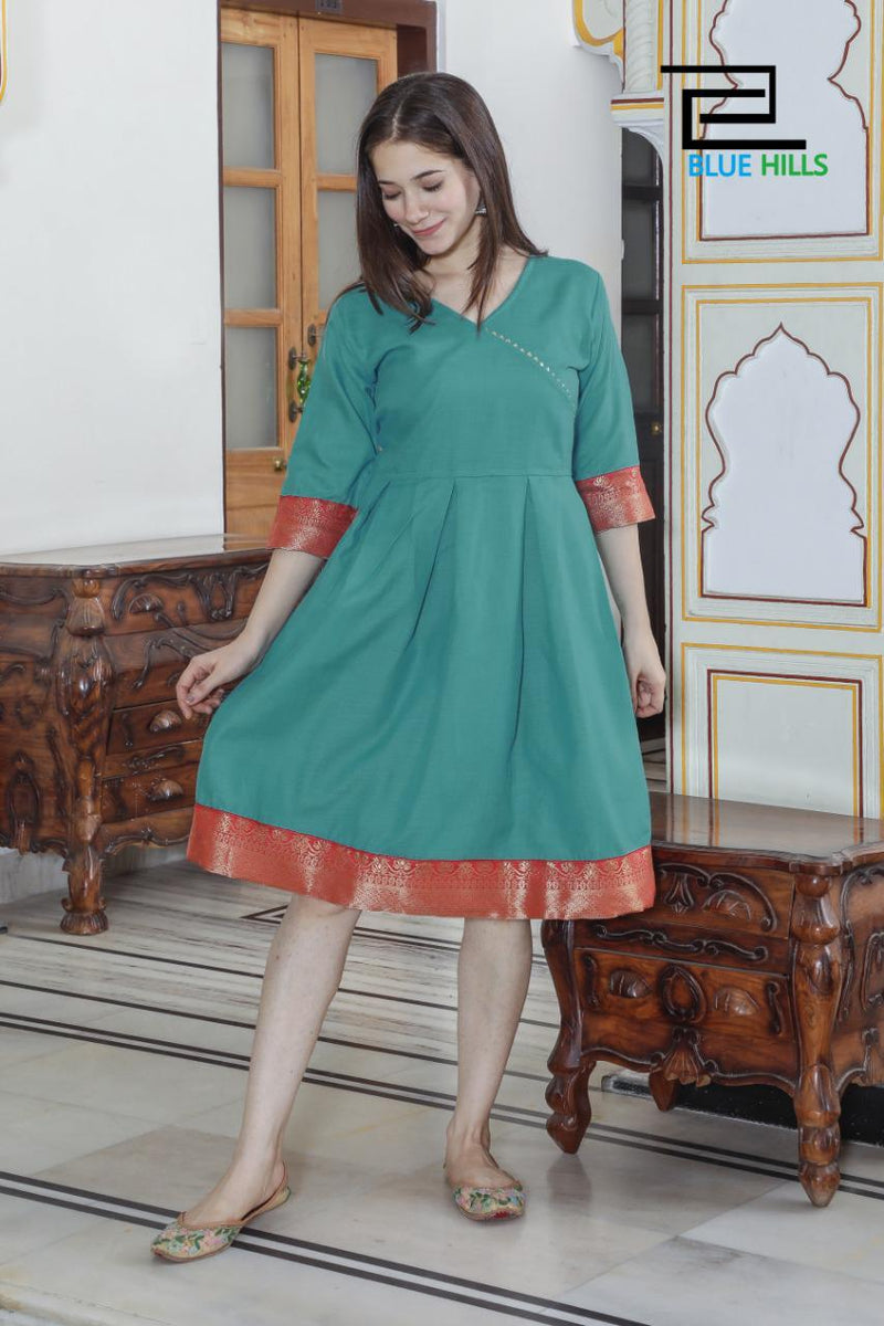 Blue Hills Presents By Taapsee Cotton Flex Attractive Look With Banarasi Border Short Frok Type Kurtis