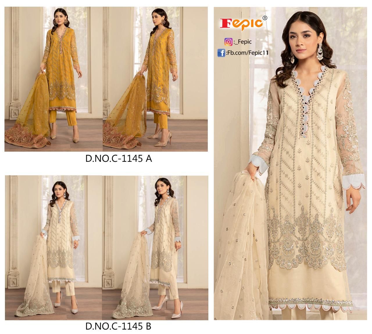 Fepic Rosemeen C 1145 Pure Organza Fancy Stylish Party Wear Salwar Suits