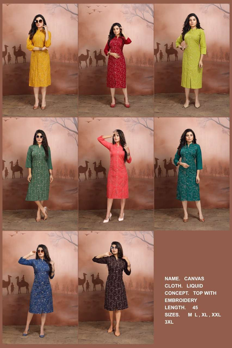 Fly Free Canvas Rayon Stylish Party Wear Embroidered Kurtis