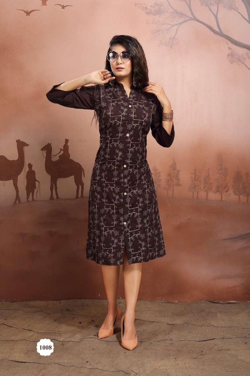 Fly Free Canvas Rayon Stylish Party Wear Embroidered Kurtis