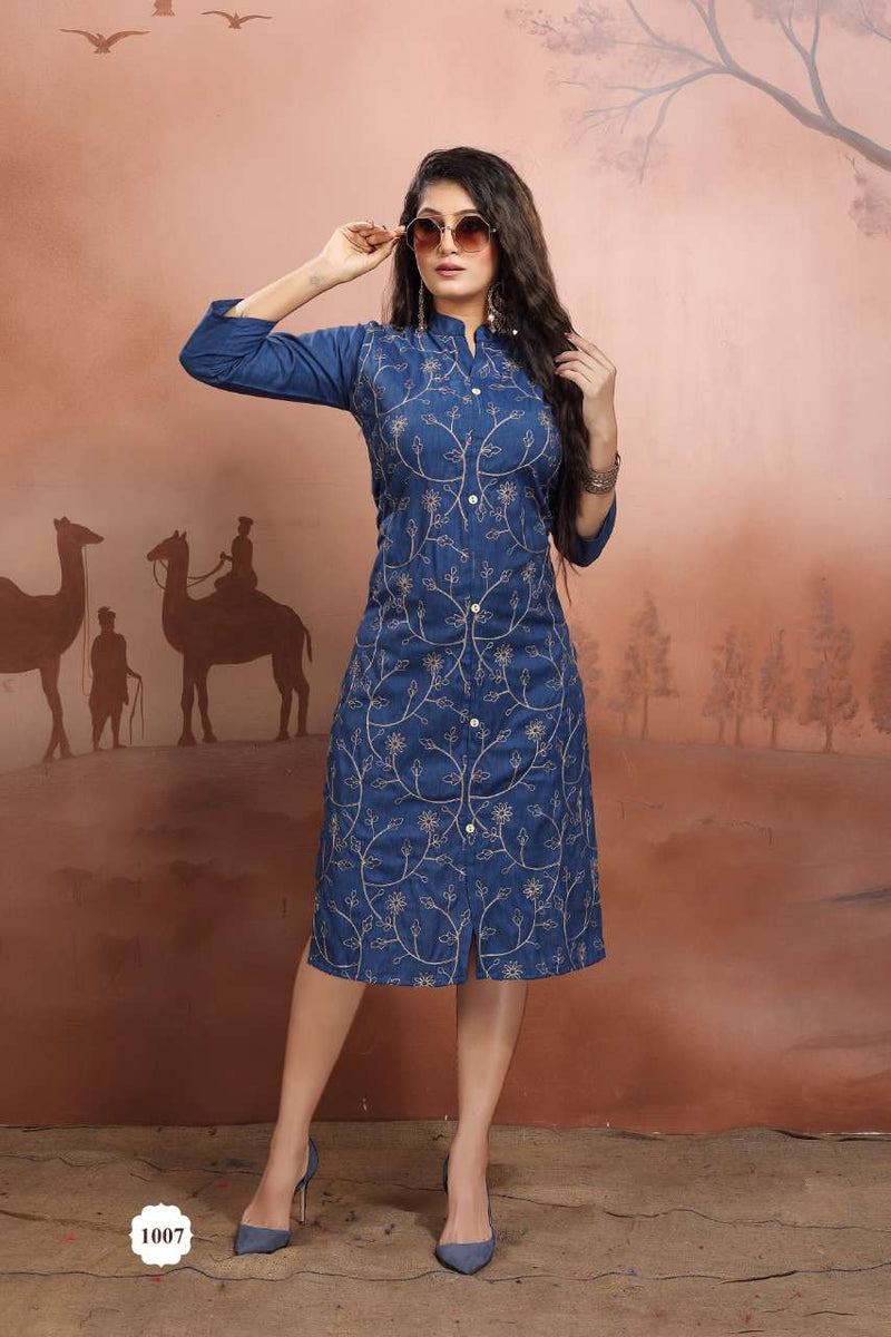 Fly Free Canvas Rayon Stylish Party Wear Embroidered Kurtis