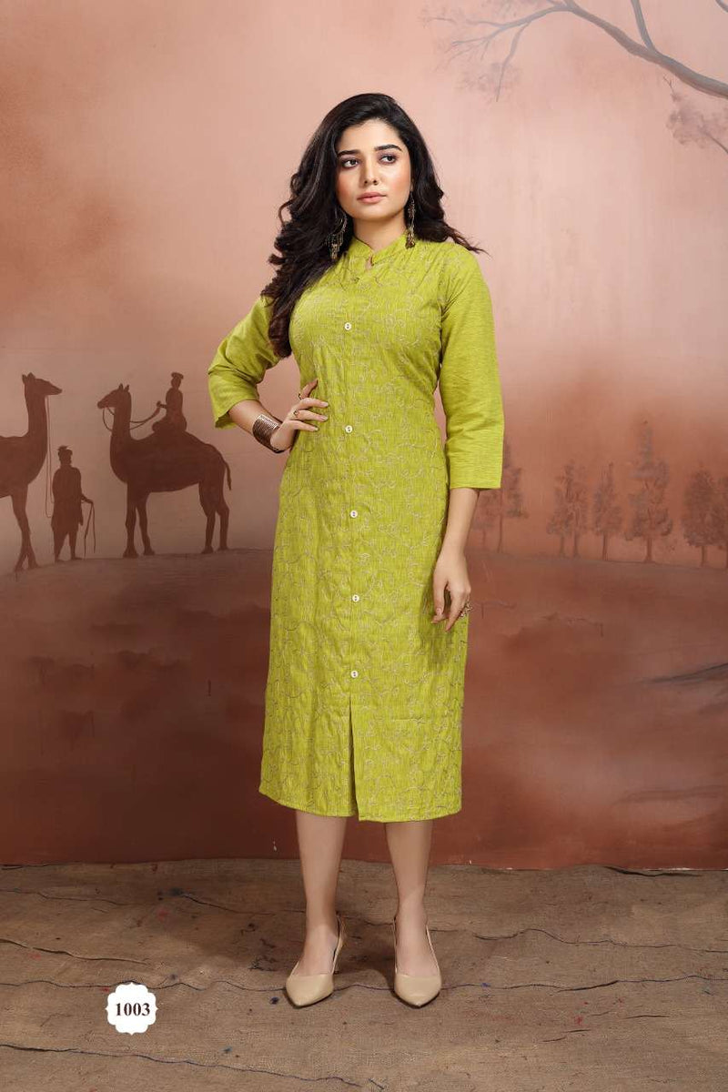 Fly Free Canvas Rayon Stylish Party Wear Embroidered Kurtis