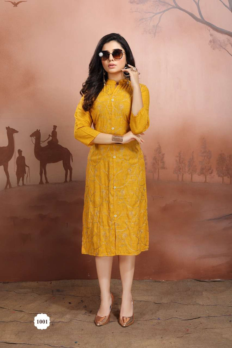 Fly Free Canvas Rayon Stylish Party Wear Embroidered Kurtis