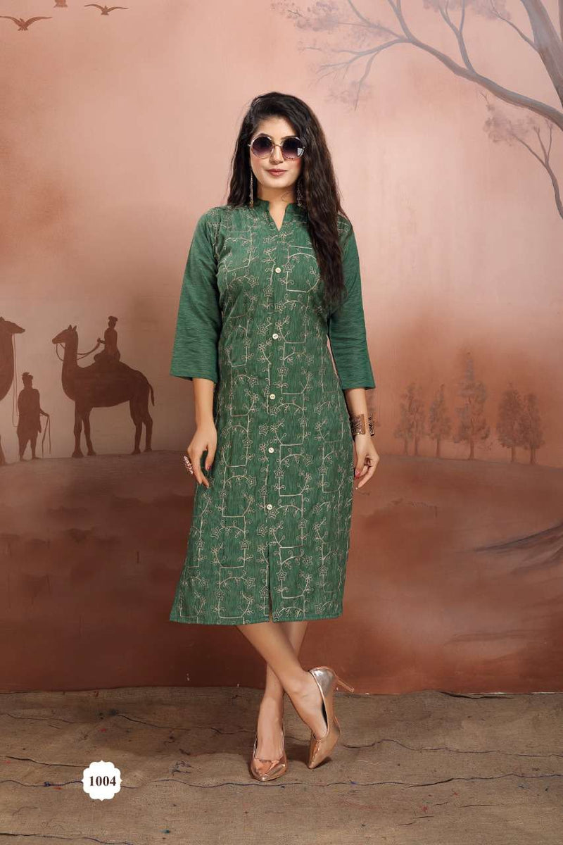 Fly Free Canvas Rayon Stylish Party Wear Embroidered Kurtis