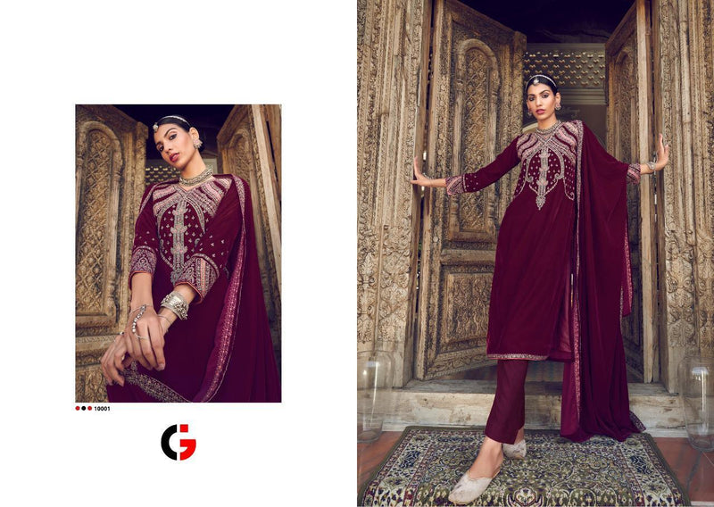 Gull Jee Carnation Velvet With Beautiful Heavy Embroidery Work Winter Salwar Kameez