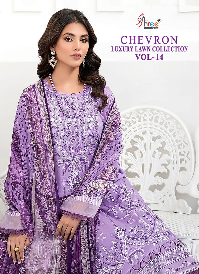 Shree Fabs Chevron Luxury Lawn Collection Vol 14 Pure Lawn Cotton Print Self Patch Work Pakistani Salwar Suit