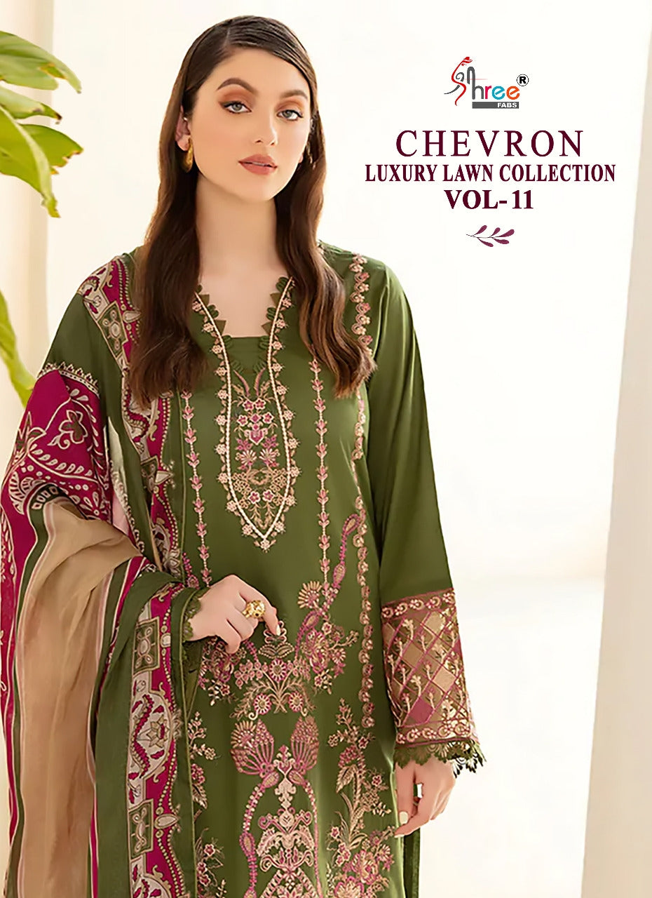 Shree Fabs Chevron Luxury Lawn Cotton Vol 11 With Heavy Embroidery Work Stylish Designer