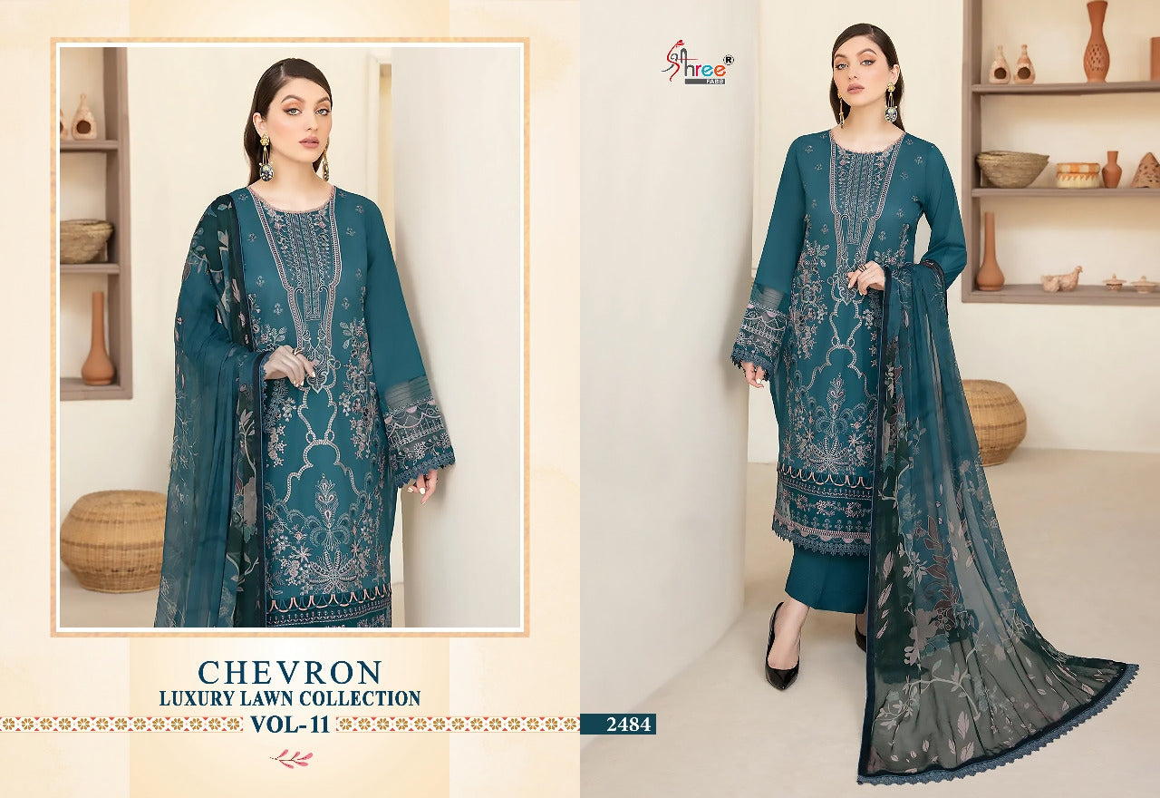 Shree Fabs Chevron Luxury Lawn Cotton Vol 11 With Heavy Embroidery Work Stylish Designer