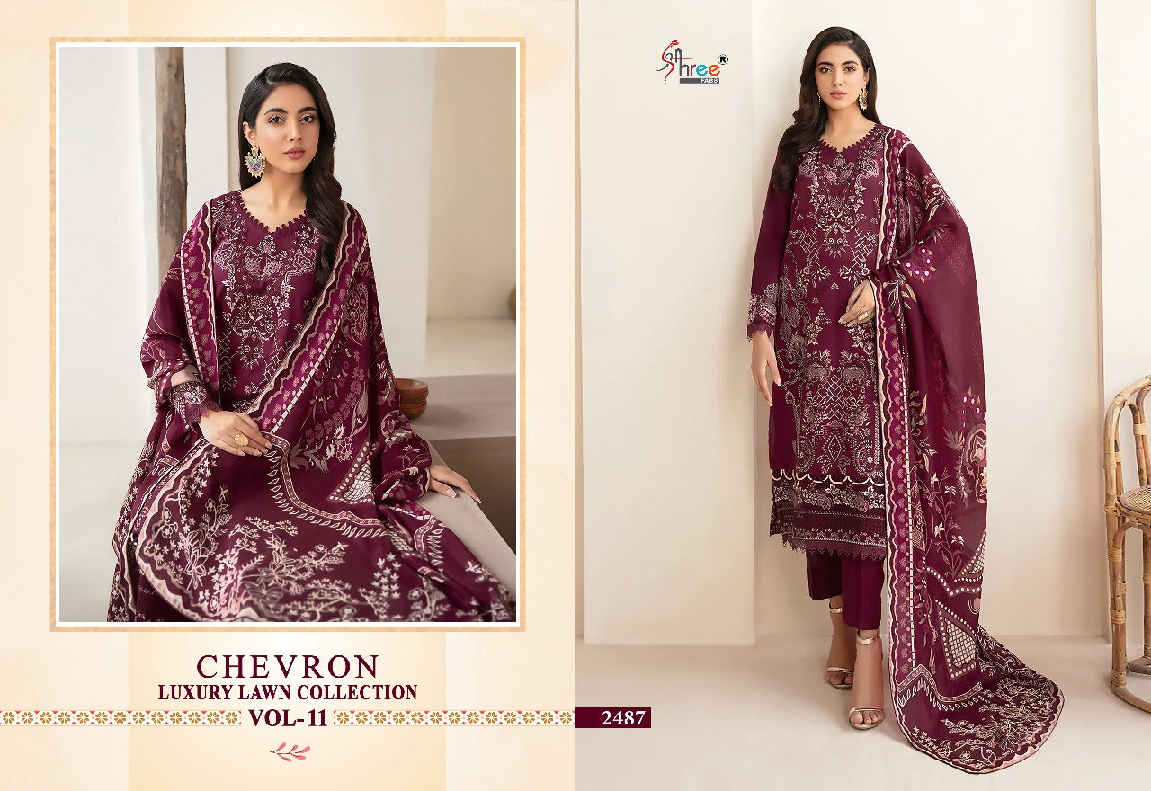 Shree Fabs Chevron Luxury Lawn Cotton Vol 11 With Heavy Embroidery Work Stylish Designer