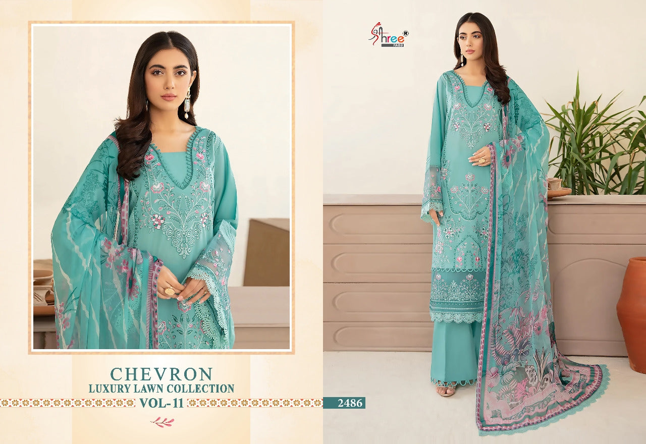 Shree Fabs Chevron Luxury Lawn Cotton Vol 11 With Heavy Embroidery Work Stylish Designer