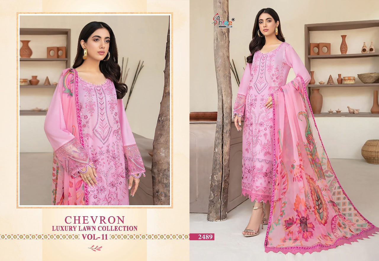 Shree Fabs Chevron Luxury Lawn Cotton Vol 11 With Heavy Embroidery Work Stylish Designer