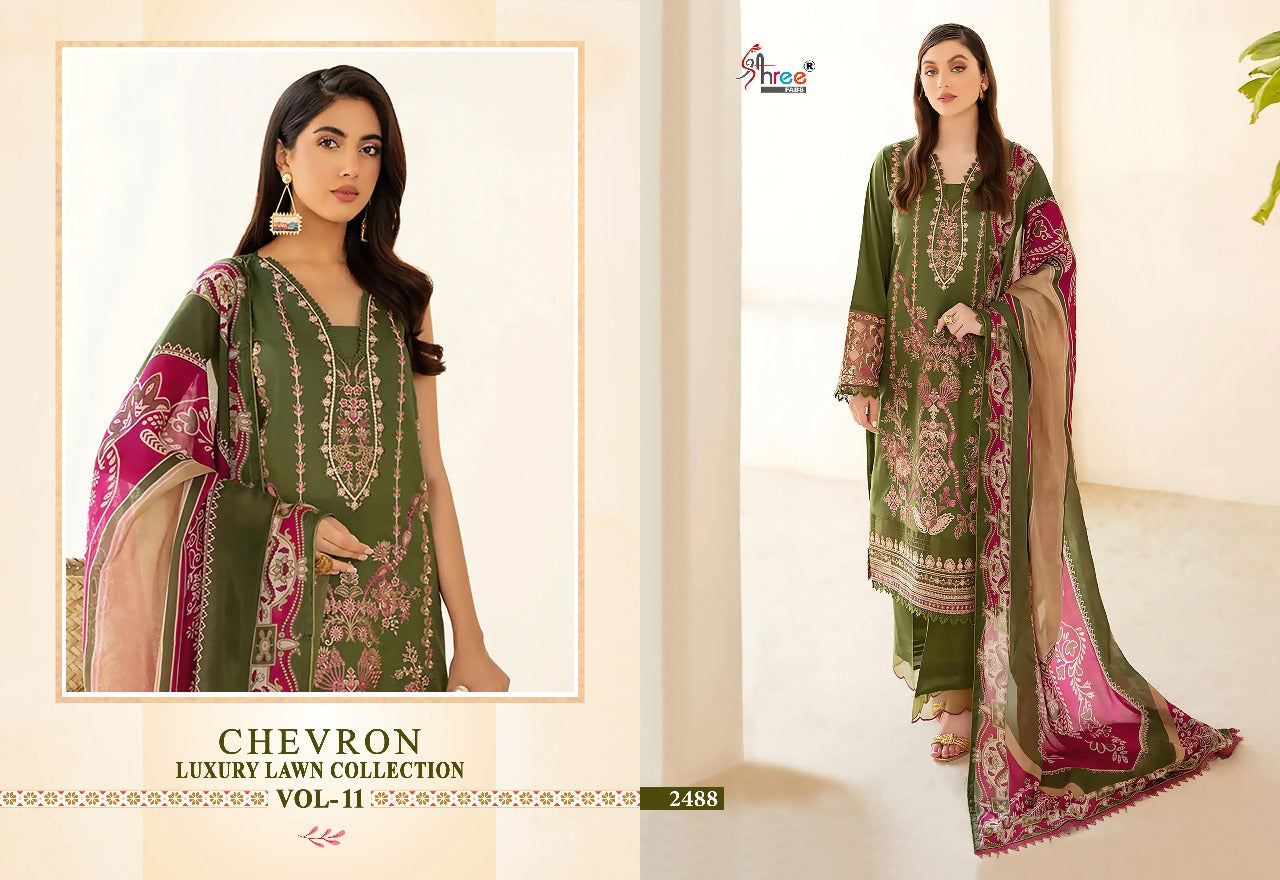 Shree Fabs Chevron Luxury Lawn Cotton Vol 11 With Heavy Embroidery Work Stylish Designer