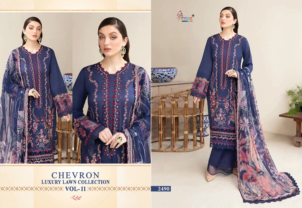 Shree Fabs Chevron Luxury Lawn Cotton Vol 11 With Heavy Embroidery Work Stylish Designer