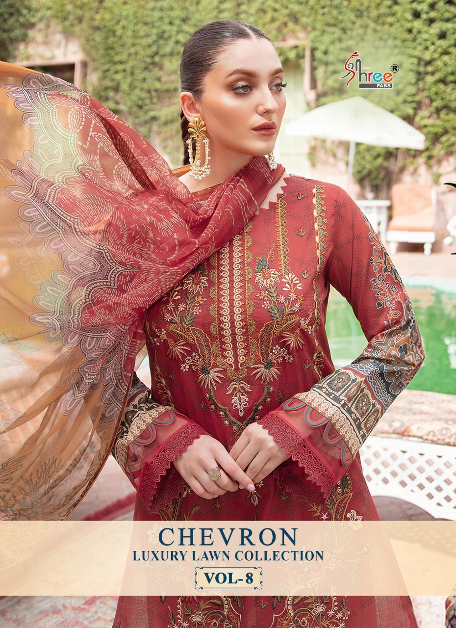 Shree Fab Chevron Luxury Lawn Collection Vol 8 Pure Cotton Stylish Designer With Embroidery Work Stylish Designer Pakistani Salwar Suit