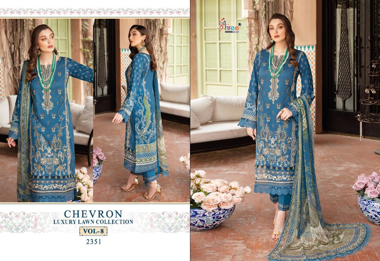 Shree Fab Chevron Luxury Lawn Collection Vol 8 Pure Cotton Stylish Designer With Embroidery Work Stylish Designer Pakistani Salwar Suit