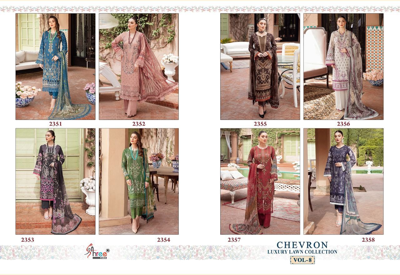 Shree Fab Chevron Luxury Lawn Collection Vol 8 Pure Cotton Stylish Designer With Embroidery Work Stylish Designer Pakistani Salwar Suit