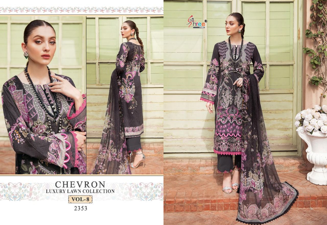 Shree Fab Chevron Luxury Lawn Collection Vol 8 Pure Cotton Stylish Designer With Embroidery Work Stylish Designer Pakistani Salwar Suit