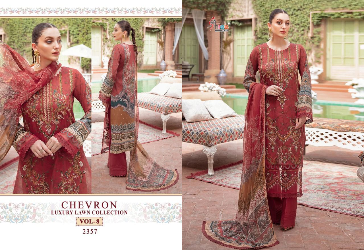 Shree Fab Chevron Luxury Lawn Collection Vol 8 Pure Cotton Stylish Designer With Embroidery Work Stylish Designer Pakistani Salwar Suit