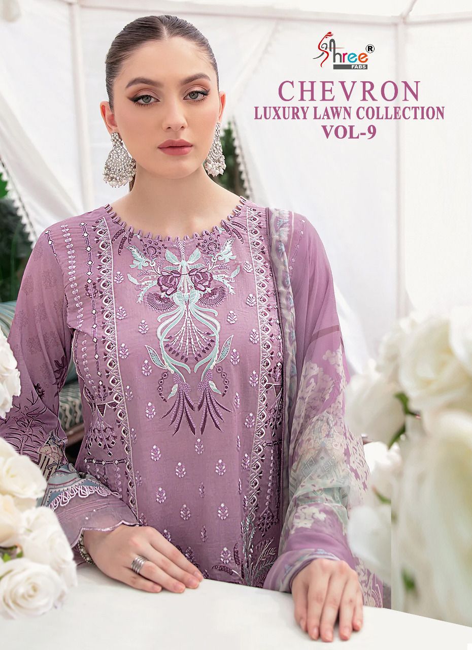 Shree Fabs Chevron Luxury Lawn Collection Vol 9 Pure Chiffon Stylish Designer Pakistani Salwar Kameez