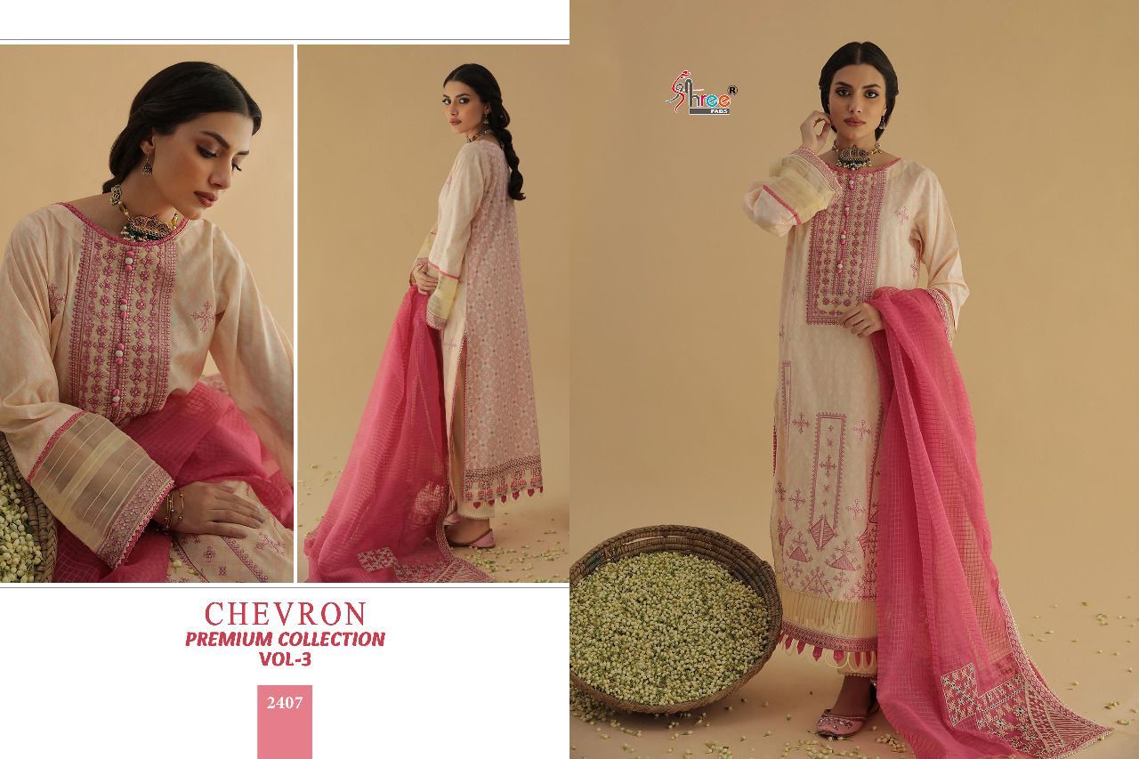 Shree Fabs Chevron Premium Collection Vol 3 Lawn Cotton With Fancy Work Stylish Designer Pakistani Salwar Kameez