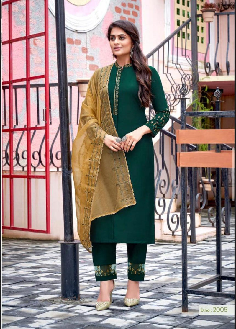 Amaaya Garments Classic Chinnon Festive Wear Embroidered Kurtis With Set Of Bottom & Dupatta