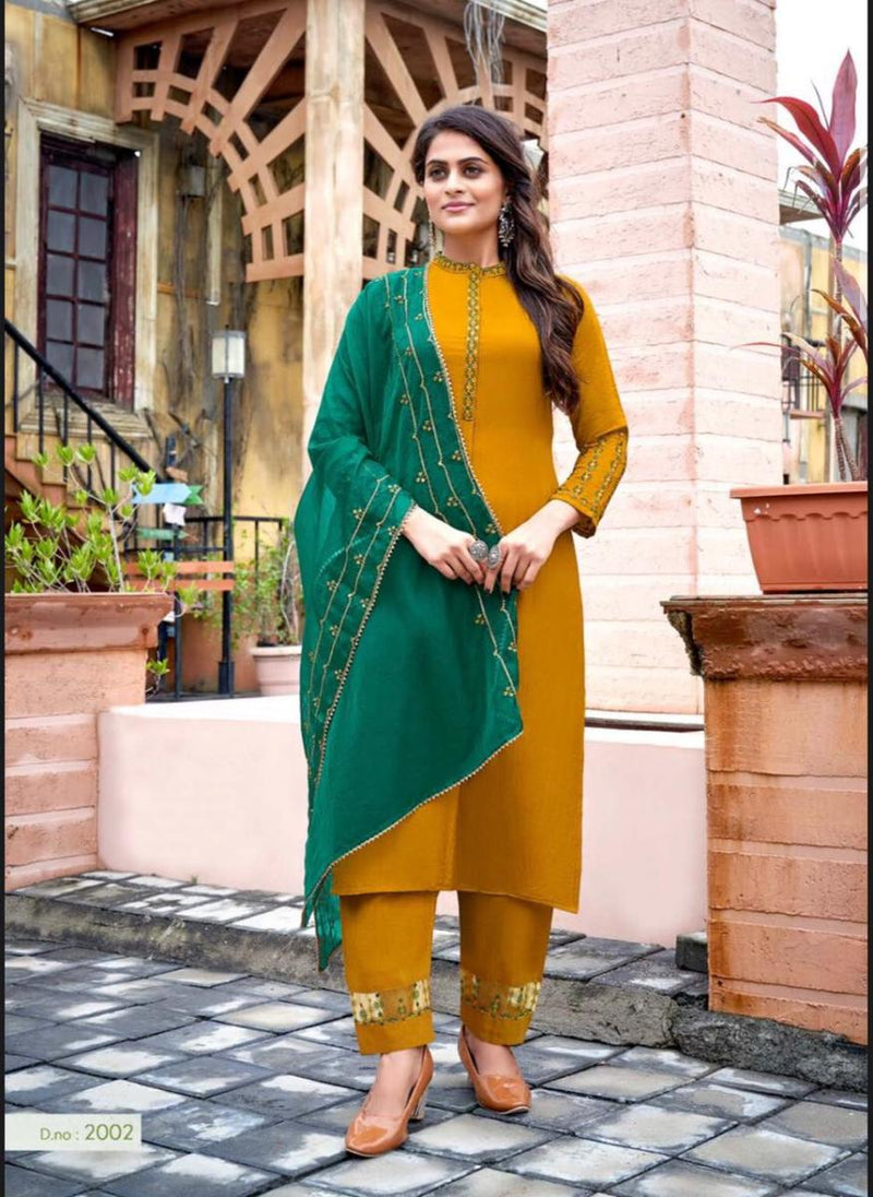 Amaaya Garments Classic Chinnon Festive Wear Embroidered Kurtis With Set Of Bottom & Dupatta