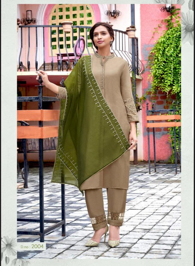 Amaaya Garments Classic Chinnon Festive Wear Embroidered Kurtis With Set Of Bottom & Dupatta