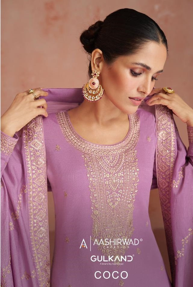 Aashirwad Creation Coco Silk Heavy Embroidery Work Fancy Designer Partywear Salwar Kameez