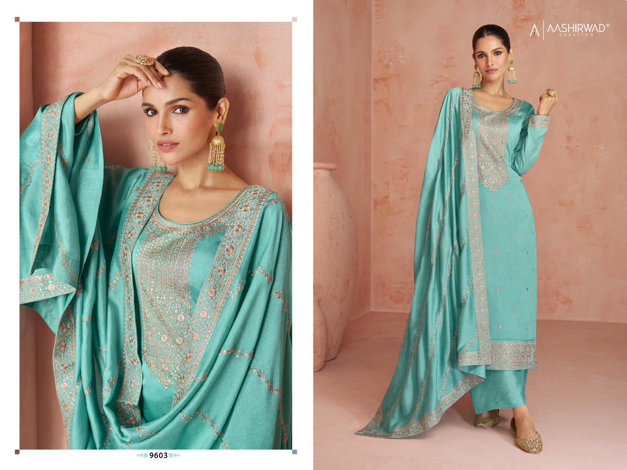 Aashirwad Creation Coco Silk Heavy Embroidery Work Fancy Designer Partywear Salwar Kameez