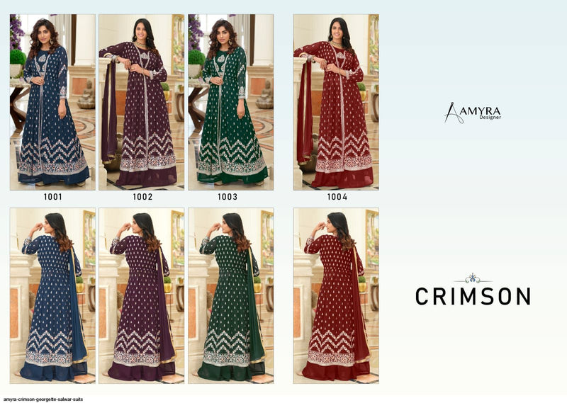 Amyra Designer Crimson Georgette Designer Wedding Wear Readymade Suits