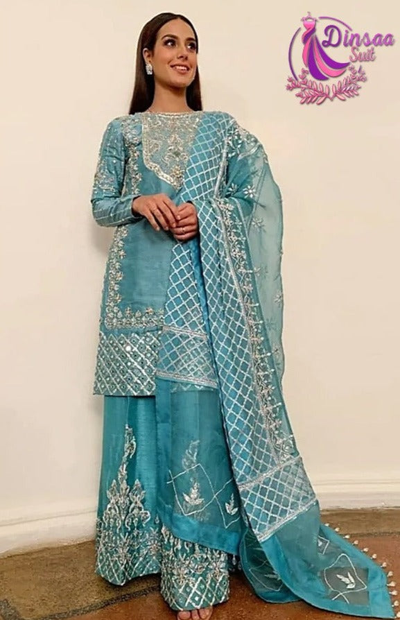 Dinsaa Suit Dno 149 Organza With Heavy Embroidery Work stylish Designer Pakistani Party wear Salwar Kameez