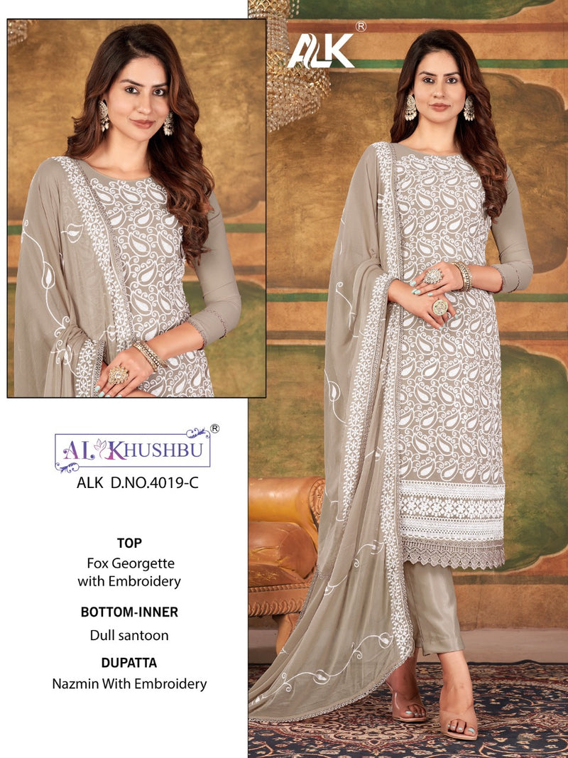 Al Khushbu Dno 4019 Georgette With Heavy Embroidery Work Stylish Designer Party Wear Fancy Salwar Kameez