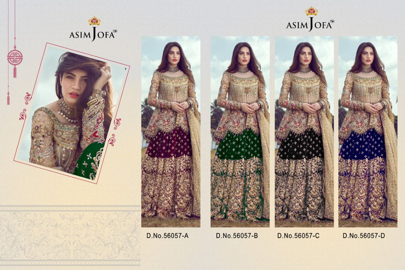 Asim Jofa D No 56057 A B C D Butterfly Net Party Wear Salwar Suit