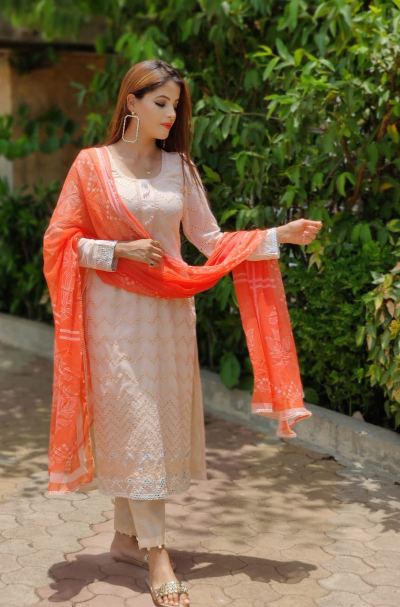 Al Laam D No  L 7806 Fox Georgette Designer Party Wear Chikankari Kurtis With Bottom & Dupatta