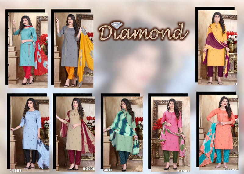 Riyaa Diamond Vol 1 Cotton Casual Wear Kurtis With Bottom & Dupatta