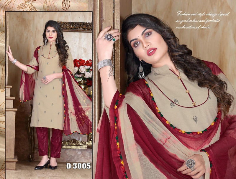 Riyaa Diamond Vol 1 Cotton Casual Wear Kurtis With Bottom & Dupatta