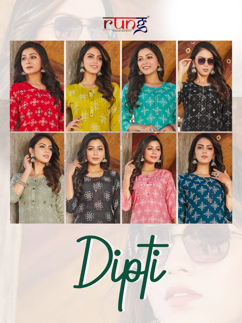 Rung Dipti Rayon Slub Printed Fancy Festive Wear Kurtis