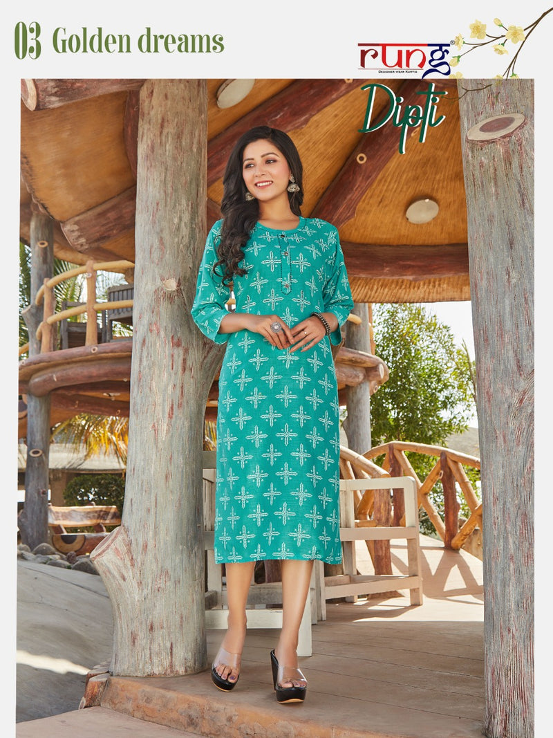 Rung Dipti Rayon Slub Printed Fancy Festive Wear Kurtis