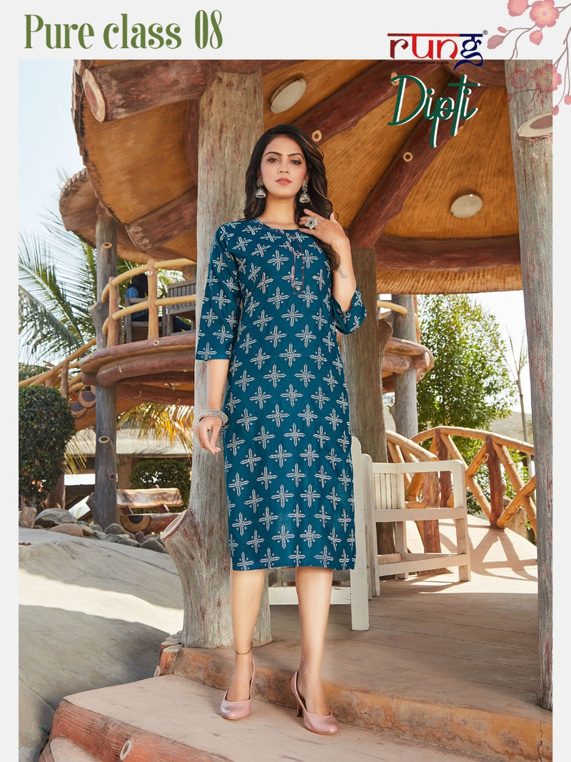 Rung Dipti Rayon Slub Printed Fancy Festive Wear Kurtis