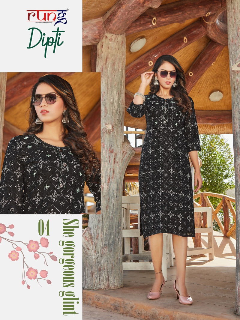 Rung Dipti Rayon Slub Printed Fancy Festive Wear Kurtis